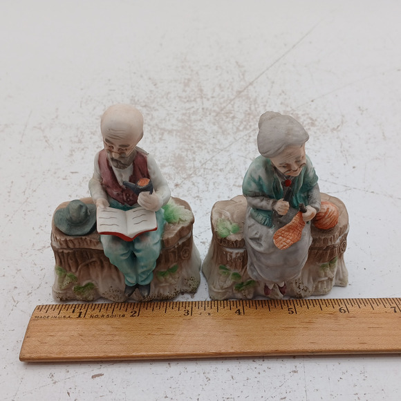 VTG Norleans Japan Old Couple Box Figurines – Grandpa Reading & Grandma Knitting - Picture 8 of 9